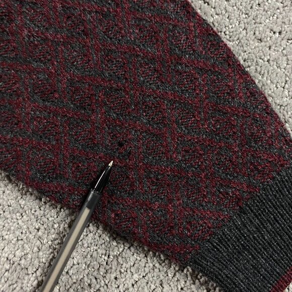 Vintage Jantzen Sweater Men's Medium Burgundy Gray Grunge Grandpa Dad Crewneck - Picture 5 of 9